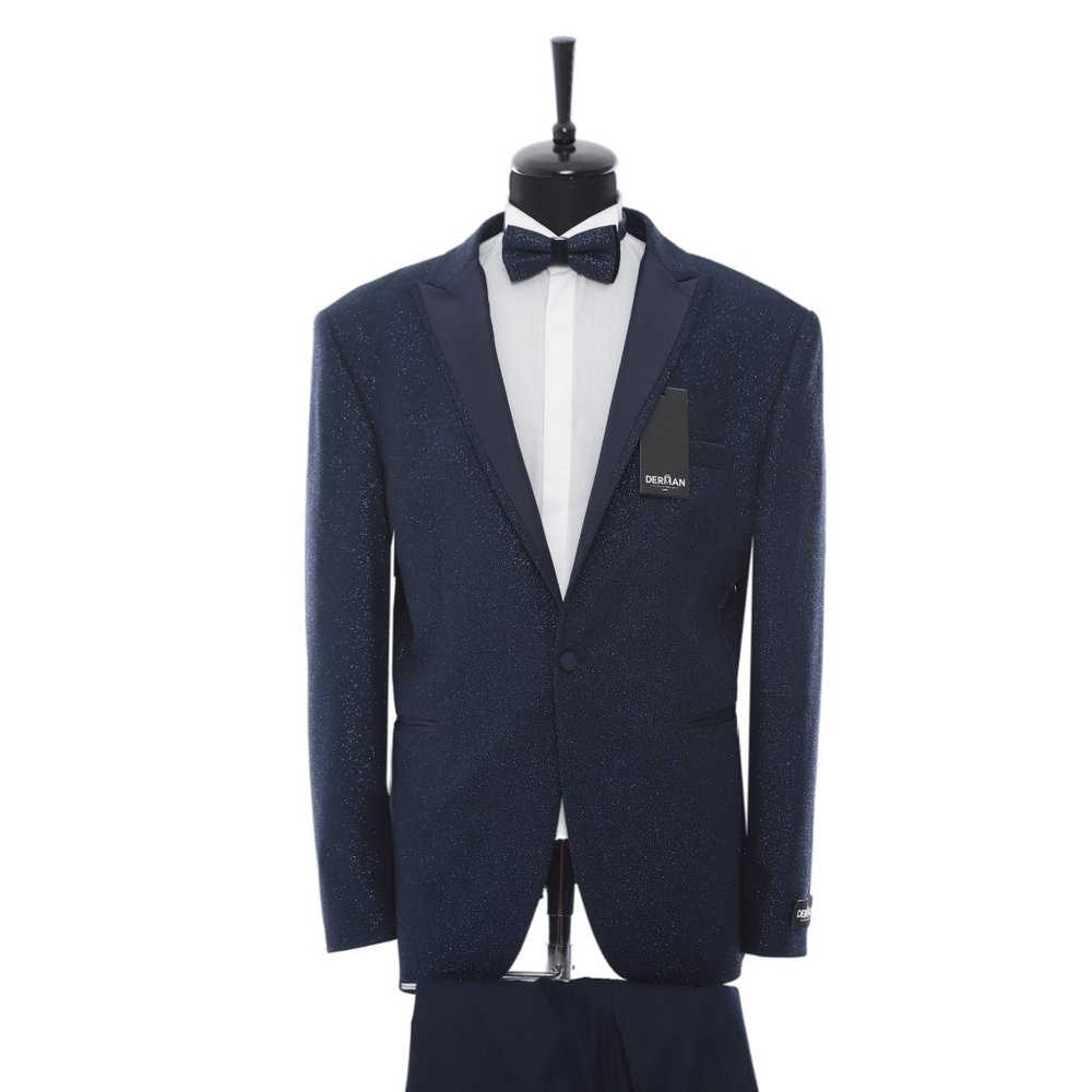 Navy Blue Shiny Mens Tuxedo, 2pc By Derman Suits